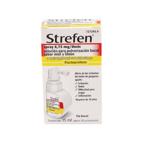 STREFEN SPRAY 8,75 mg/DOSIS SOLUCION PARA PULVERIZACION BUCAL 1 FRASCO 15 ml (SABOR MIEL Y LIMON)