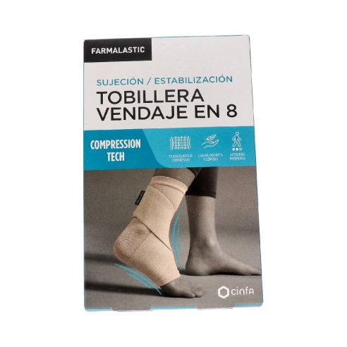 TOBILLERA VENDAJE EN 8 FARMALASTIC COMPRESSION TECH 1 UNIDAD TALLA GRANDE COLOR BEIGE