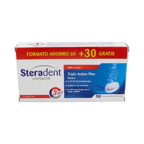 STERADENT TRIPLE ACCION PLUS LIMPIEZA PROTESIS DENTAL 90 COMPRIMIDOS