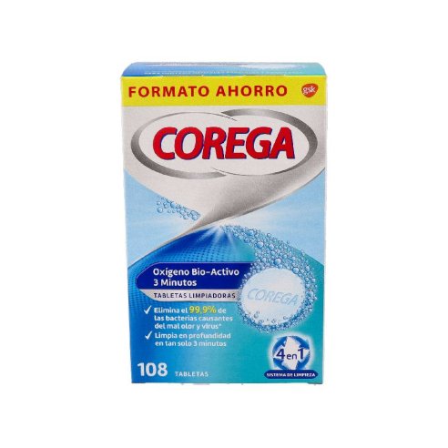 COREGA OXIGENO BIO-ACTIVO LIMPIEZA PROTESIS DENTAL 108 TABLETAS