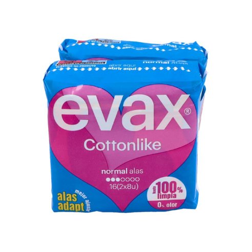 COMPRESAS HIGIENICAS FEMENINAS EVAX COTTONLIKE NORMAL CON ALAS 19 COMPRESAS