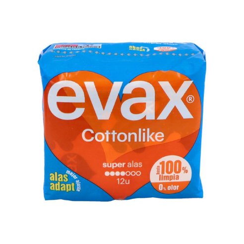 COMPRESAS HIGIENICAS FEMENINAS EVAX COTTONLIKE SUPER CON ALAS 14 COMPRESAS