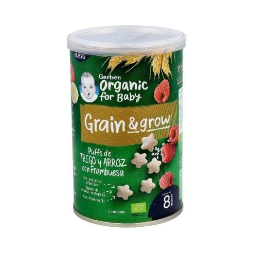 GERBER SNACK ORGANIC TRIGO ARROZ CON FRAMBUESA 1 BOLSITA 35 G